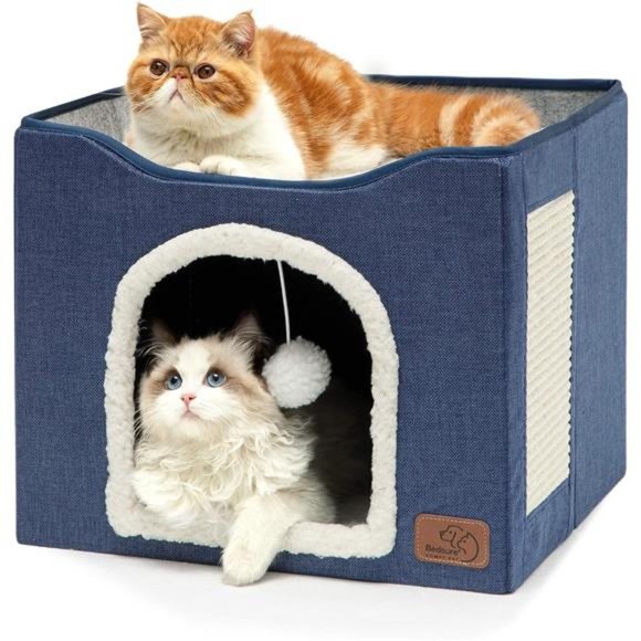 Cat Beds for Indoor Cats - Large Cat Cave for Pet Cat House with Fluffy Ball - Picture 1 of 6